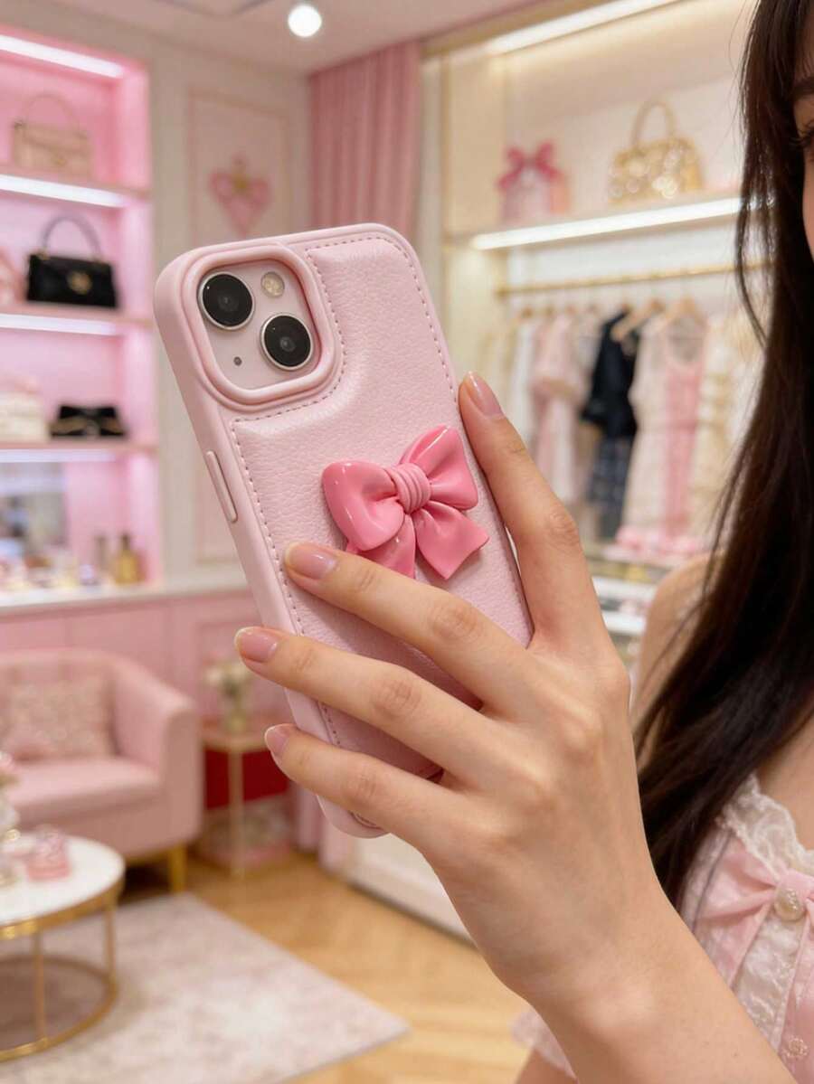 INS Style Sweet Peach Red 3D Bow Textured Phone Case Suitable For Apple 17 Pro Max, 17 Pro, 16 Pro Max, 15, 14 Pro, 13, 12 Pro, 14, 11, 13, Apple Phone Protective Case - Multicolor - View 1