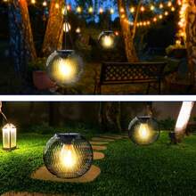 2个太阳能铁艺串灯，LED太阳能灯笼，户外庭院金属吊灯，适用于庭院、花园、露台、门廊、阳台、景观美化、家居装饰、派对和婚礼装饰 - 太陽能吊燈 - 查看 8