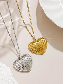 Mazuer 1件装不锈钢浪漫贝壳心形吊坠项链，18K镀金锁骨链，适合女性在度假、日常、约会、节日和生日时佩戴。 - 彩色 - 查看 6