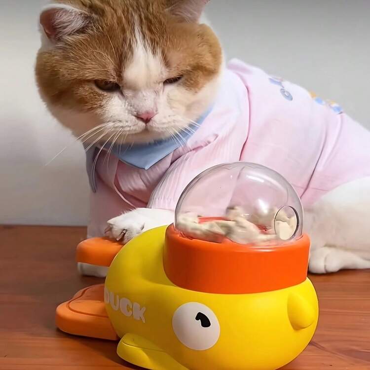 1pc Interactive Cat Feeding Toy - No Battery Required, Manual Press Food Dispenser, Suitable For All Cats, Easy To Clean Plastic Duck Shaped, Pet Material For Indoor/Outdoor Play & Training - Multicolor - View 4
