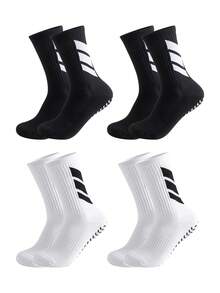 1双/4双/6双装 男士防滑点状透气条纹中筒袜，适合足球、训练 - 黑與白 - 查看 18