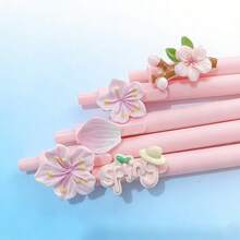 5pcs/Set Spring Flower Petal Push-Button Ballpoint Pens, Holiday Small Gift - A - View 3