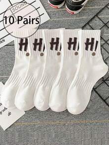 5/10/15 Đôi tất unisex in chữ "HI" dáng dài đến bắp chân, thích hợp cho yoga, thể thao, giải trí, phù hợp mọi mùa - trắng - Xem 9