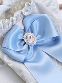 宠物连衣裙一件装，可爱浪漫蕾丝薄纱裙套装，适合小型犬和幼犬，法式蓝色蝴蝶结设计 - 彩色 - 查看 7