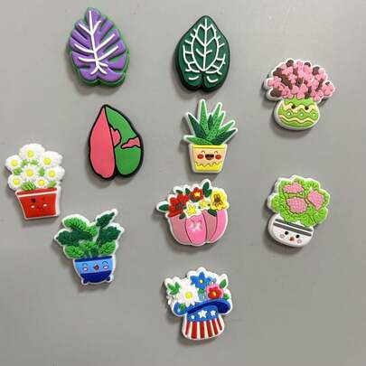 10pcs Leaf And Flowerpot Fridge Magnets, Cool & Cute Kitchen Decor, Perfect Gift, Home Holiday Decoration, Fridge Magnets, Fridge Decor, Decorative Stickers, Refrigerator Magnets