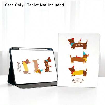 3pcs Cute Dachshund Pattern PU Leather Kickstand Phone Case With Pen Slot, 720 Degree Rotating Stand, Auto Sleep/Wake Function, Compatible With Honor, Tablet, Apple And Other Devices