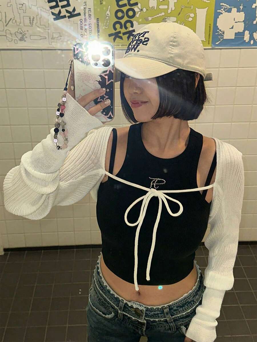 Korean Style Versatile Lightweight Tie-Front Knit Cardigan, Suitable For Spring And Summer White - White - View 1