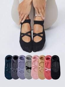 Women's Pilates Yoga Sports Non-Slip Socks, Silicone Strap Grip Ballet Dance Fitness Socks - Multicolor - View 4