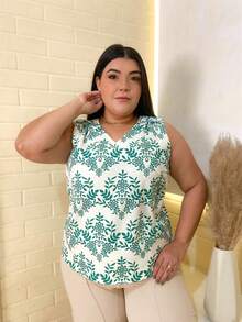 Plain Tank Top, Sleeveless Blouse, Plain Crepe Fabric, With 4 Buttons, Plus Size G1G2G3 46-52, Casual Women's - 66-B/綠色 - 查看 3