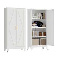 Metal High Cabinets, White Metal Cabinets, Kitchen Cabinets, Filing Cabinets, Equipped With 2 Doors And 4 Adjustable Shelves (White) - White - View 9
