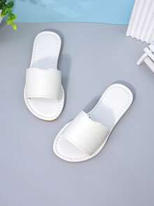 Girls' White Single Strap Flat Slide Sandals, Minimalist Open Toe Casual Summer Shoes For Kids - White - View 2