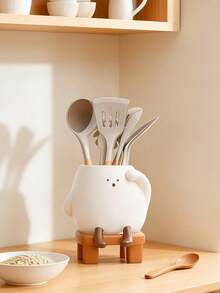 Cute Sitting Egg Utensil Holder – Resin Kitchen Storage Organizer For Cooking Utensils & Brushes | Playful Character Design Crock For Countertop & Vanity | Weather Resistant Durable Decor For Kitchen & Dining Utensil Holder, Kitchen Organizer, Chopstick Storage, Brush Holder - Multicolor - View 5