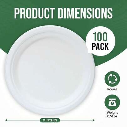 10/3 Piezas Platos de papel de 9 pulgadas - Vajilla 100% compostable | Platos desechables resistentes a fugas y grasa para fiestas, aptos para microondas, a granel - Platos de papel blancos 100% compostables de 9 pulgadas Platos desechables resistentes Platos de papel a granel 1/10 piezas Platos compostables Platos de servir para fiestas Artículos esenciales para exteriores Artículos esenciales de cocina