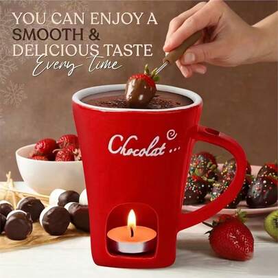 1PCS Romantic Candlelight Hot Soup Cup Set (Can Be Heated With Candle) - Chocolate Melting Cup With Dipping Fork, Coffee Cup, Butter Warmer, Perfect For Cheese, Caramel, And Desserts