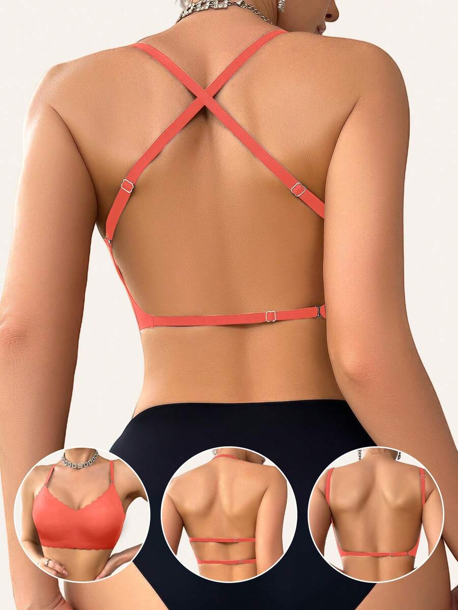 1 chiếc áo ngực nữ kiểu dáng thường ngày, thoải mái, thoáng khí, không đường may, không gọng, gợi cảm, thích hợp cho yoga. - trái cam - Xem 1