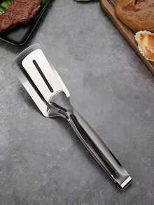 1个不锈钢食物翻夹，重型二合一铲钳，适用于煎牛排、鱼、汉堡、烧烤、烘焙、油炸不粘锅烹饪工具 - 銀色 - 查看 5