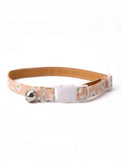 1件花卉图案宠物项圈，带铃铛，尺寸可调节，皮革衬里