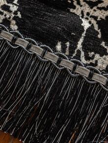 1 pezzo Tovaglia in jacquard di chenille nera con nappe, tovaglia decorativa con motivo a foglie minimalista ed elegante, adatta per festival, feste, banchetti di compleanno, uso quotidiano, decorazione di cucina e sala da pranzo, per tutte le stagioni - nero - Visualizzare 8