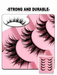 5对湿润漫画假睫毛 卡通动漫假睫毛 自然妆效条状假睫毛 湿润妆效嫁接效果仿貂毛假睫毛 Y2K风格 浓密睫毛延长化妆工具 - 黑色 - 查看 5