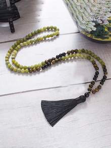 Dây chuyền tua rua kiểu Bohemia, hạt đá mắt hổ và mã não đen 8mm, chuỗi hạt cầu nguyện Mala 108 hạt, trang sức thiền định yoga, Japamala dành cho nam và nữ. - Nhiều màu - Xem 4