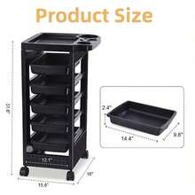 Tool-Free Assembly Salon Trolley - Heavy-Duty 5-Drawer Rolling Storage Cart With Locking Drawers, Black Beauty Salon Organizer For Hairdressers, Salon, Spa - No Assembly Needed, Space-Saving Workstation Cart, Construction, Professional Stylists - 黑色 - 查看 3