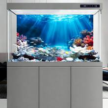 Fondo de pintura de arrecife de coral del océano azul, pegatina de fondo de acuario, pegatina de fondo de jaula de reptiles, autoadhesivo frontal, decoración de paisaje de acuario, decoraciones de acuario - A - Ver 7