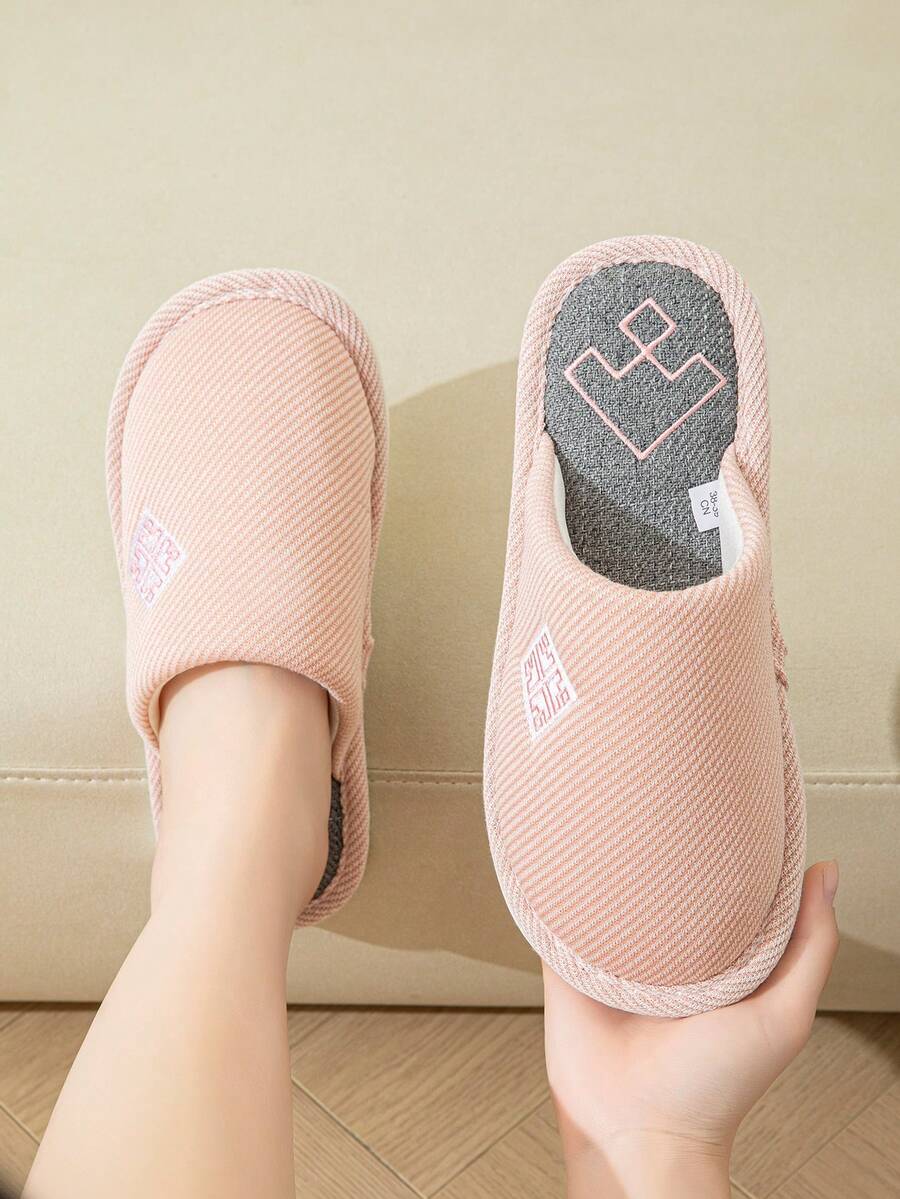 女士亚麻防滑室内拖鞋,轻薄简约款,适合春夏秋冬四季穿着 - 粉色 - 查看 1