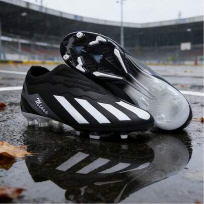 1 双男式低帮户外足球/足球鞋，成人和青少年，防滑，耐磨，适合 AG、FG、软土、草地、比赛和训练，系带，小码，皮革