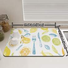 柠檬印花厨房台面晾干垫，速干隔热垫，适用于餐桌、吧台、咖啡机，防滑防水可水洗垫 - 金色 - 查看 19