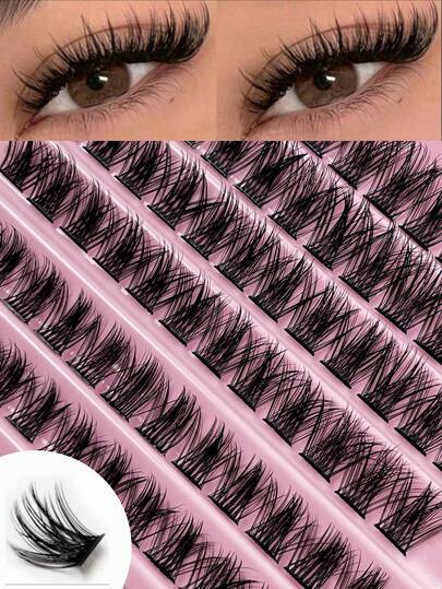 Hinarin 120pcs Cluster False Eyelashes, 8-16mm Length, Fine & Natural, Fluffy Effect, Suitable For DIY Eyelash Extension, Made Of High-Quality Synthetic Material