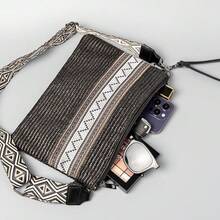 ENSPT 1pc Black Jacquard Pattern Zipper Closure Vacation Style Women's Shoulder Bag, Suitable For Travel - Black - View 4