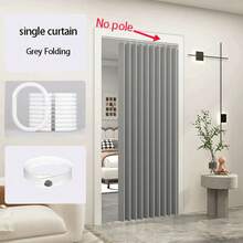 No-Drill Folding Door Curtain, Suitable For Bedroom, Balcony, Foyer And More Scenarios, Flexible To Create Private Space. Soft And Durable Material, Easy To Open And Close, Space-Saving And Practical. A Convenient Choice To Achieve Simple Partition And Optimize Home Layout. - Grey 1pc - View 10