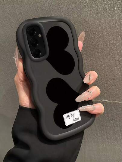 1个黑色大波浪多巴胺INS风格大爱心享受爱手机壳，适用于Note 14 4G/Galaxy A56/Hot 30/Moto E30/Smart 7, Smart 8/Honor X7, X8, X8A, X8B, X8C