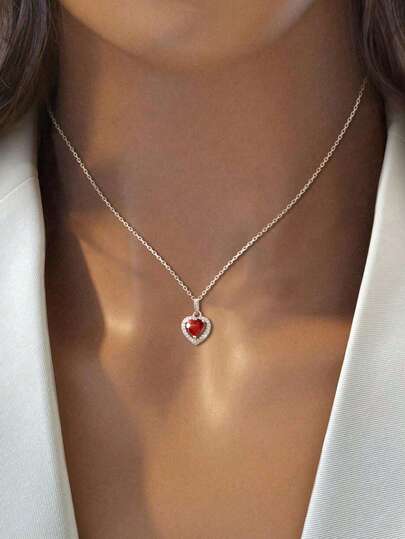 1件S925纯银浪漫心形吊坠项链，时尚个性甜美可爱ins风精致小巧颈链，情人节理想礼物