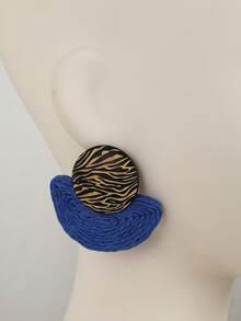 一对原创波西米亚风纸绳编织几何效果耳环，现代设计，适合旅行、度假、派对、下午茶、音乐节和日常佩戴。 - 寶藍色 - 查看 7