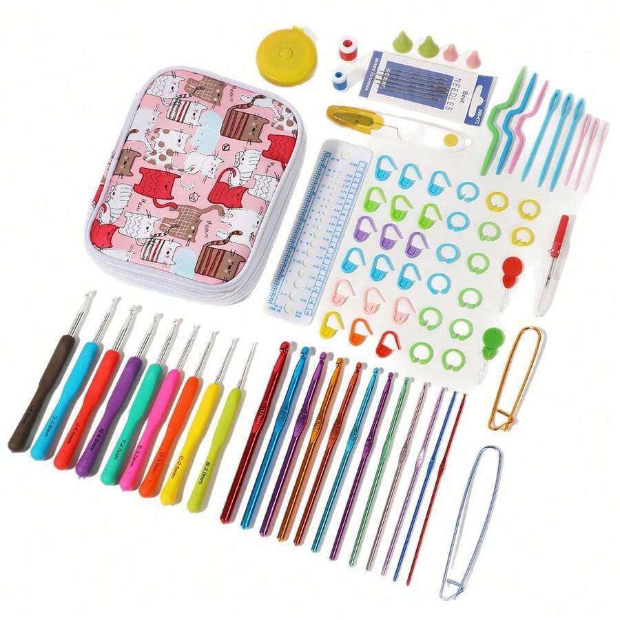 Crochet Hook Set, Aluminum Crochet Hooks Accessories Tools Kit - C-Multicolor Set - View 1