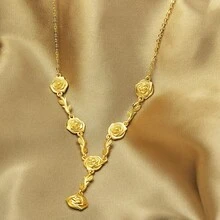 Dây chuyền mặt dây hình chữ Y mạ vàng 24K kiểu Bohemian dành cho nữ, đính cánh hoa hồng, thích hợp cho các buổi hẹn hò, đám cưới hoặc đi làm hàng ngày. - Vàng - Xem 4