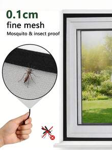 Black Zipper Window Screen Mesh Set, Easy Hook & Loop Install, Breathable Anti-Mosquito Net, Removable Reusable Insect Protection For Home Windows - Black Zipper Style - View 3