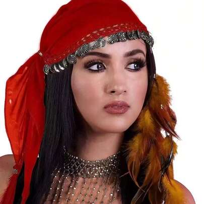 1 pieza Accesorio de danza del vientre Diadema con monedas, tocado de danza, sombrero (color aleatorio en el empaque y la entrega del producto)