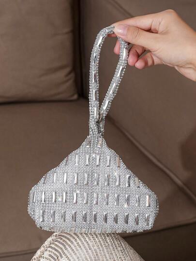 闪亮水钻装饰手拿包，不对称手提包，时尚迷你晚宴包，优雅托特包，派对钱包，口红包