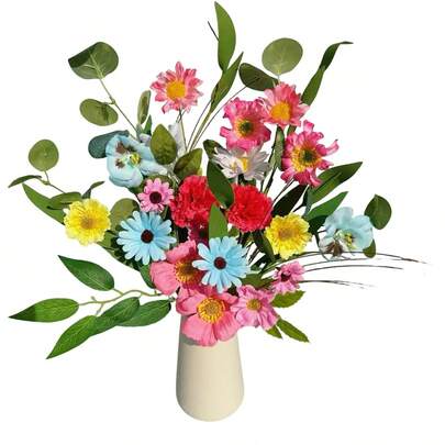 2pcs Artificial Flowers, 1 Carnation + 1 Large Flower, Suitable For Wedding Decoration, Spring/Summer Decor, Indoor And Outdoor