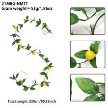1/2pcs, Approx. 230cm Long Artificial Plastic Lemon Vine, Rustic Style, Yellow Lemons With Green Curved Leaves, Vein Texture, Realistic Fruit Details, Artificial Plant Garland, Suitable For Wall Decor, Wedding Decor, Party Decor, Balcony & Garden, Spring/Summer - Green - View 2