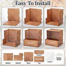 Wedding Card Box, Brown Gift Card Box With Flower Trough And Acrylic Board Rustic Wooden Card Box, Wedding Money Box Holder For Reception Anniversary Graduation Birthday Party Decor - Brown - 查看 6