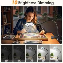 1pc 5x Magnifying Glass With Light And Clip, Flexible Gooseneck Tube, Clip On Desk Lamp, Adjustable Lighting Magnifying Glass, 10 Levels Of Brightness And 3 Color Temperature Modes, Portable Desk Lamp, USB Power Supply, Suitable For Handicrafts, Painting, Sewing, Reading And Fine Work - USB - View 9