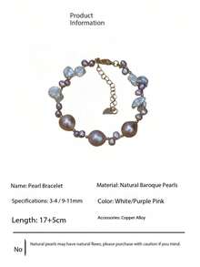 时尚个性手链，天然巴洛克珍珠手链，白色和浅粉色不规则淡水养殖珍珠串，女士日常佩戴，派对/婚礼/节日礼盒装 - A款 - 查看 10