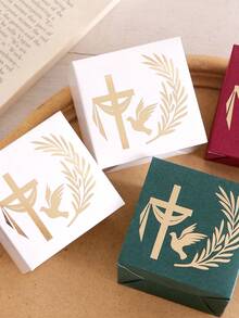 5 hộp quà tặng tôn giáo trang nhã, hình thánh giá có khăn choàng, chim bồ câu và cành cọ, dập nổi vàng, thích hợp cho đám cưới và lễ rửa tội. - Nhiều màu - Xem 10