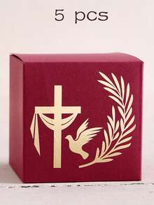 5 hộp quà tặng tôn giáo trang nhã, hình thánh giá có khăn choàng, chim bồ câu và cành cọ, dập nổi vàng, thích hợp cho đám cưới và lễ rửa tội. - Nhiều màu - Xem 14