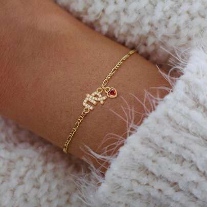 Pulseira de aço inoxidável dourado com pingente de coração do zodíaco, modelo simples e moderno, para mulheres.