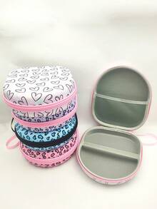 1pc EVA Material Leopard Print Heart-Shaped Headphone Storage Case, Creative Print, Large Capacity Shockproof Multifunctional Electronics & Digital Accessories Organizer Box - Multicolor - View 1