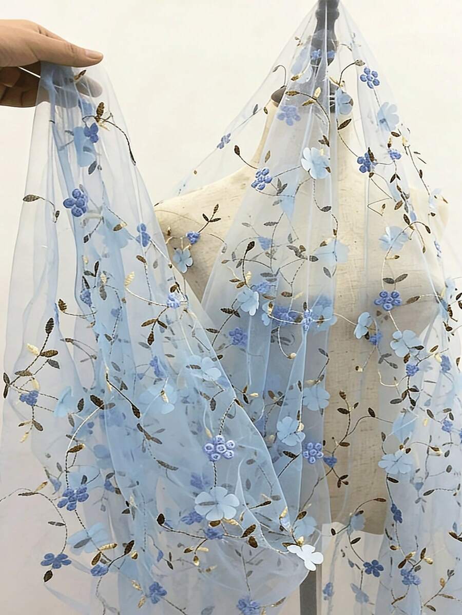 3D立体刺绣网纱面料，网纱雪纺珍珠刺绣新娘头纱、桌布，适用于DIY服装和手工艺品制作、婚纱、窗帘、桌布、手提包、婚礼餐桌装饰 - 彩色 - 查看 1